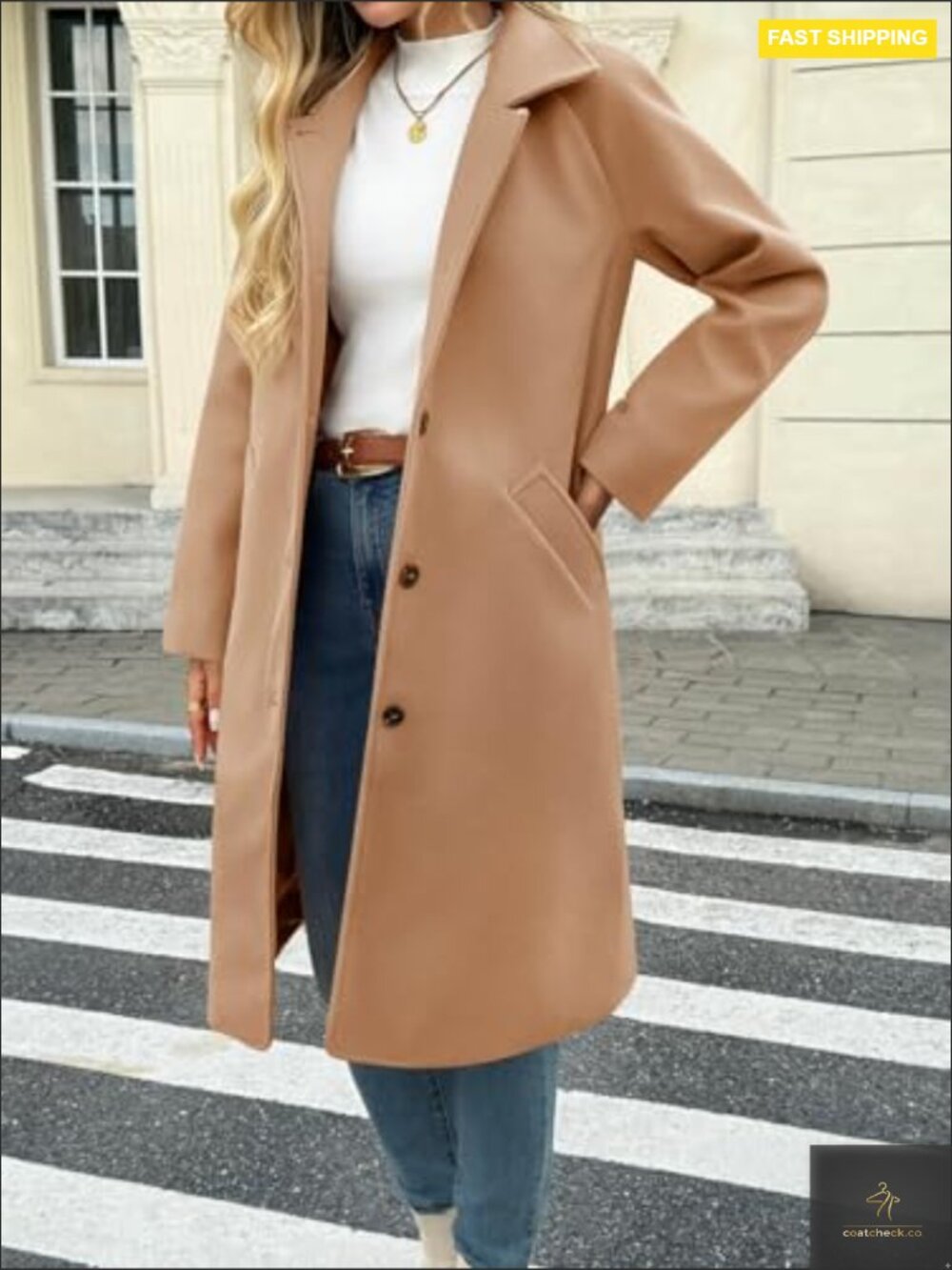 Womens Long Single Breasted Peacoat Lapel Collar Fall Winter Casual Trench - Picture 3 of 5